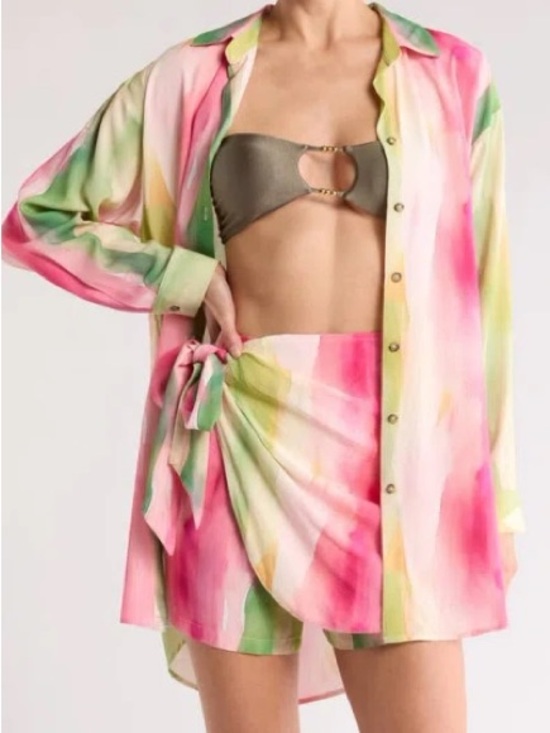 Boamar Other - BOAMAR Marcia Button-Up Cover-Up Fuzzy Print NWT Size Small Resort Beach Shirt